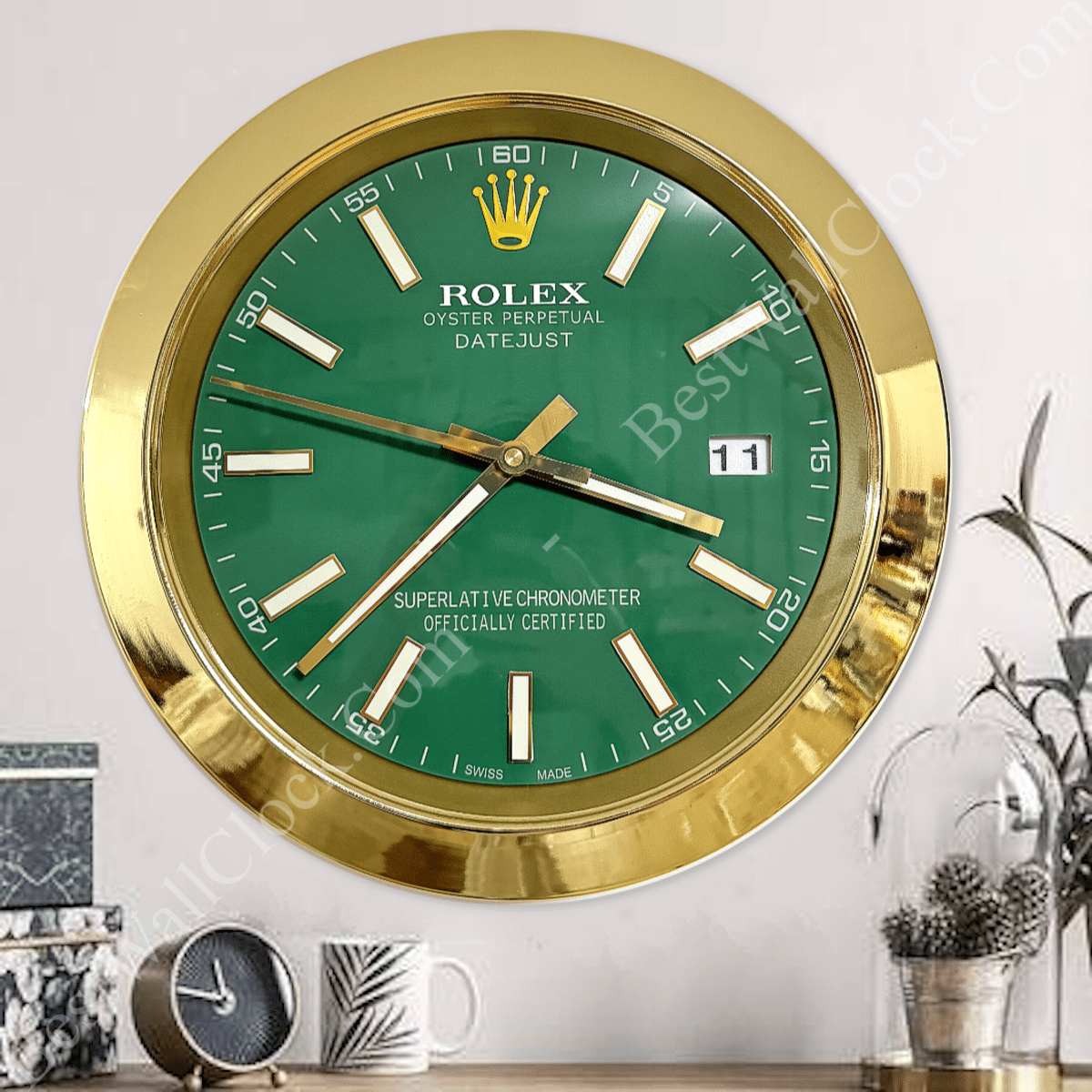 DATEJUST – GOLD – GREEN- 2 EDITION 35 CM DELUXE METAL WALL CLOCK