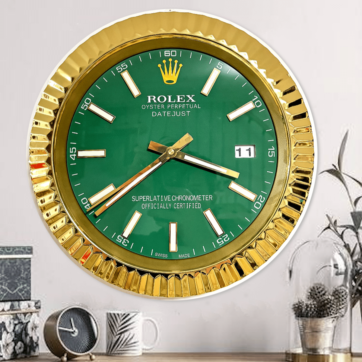 DATEJUST – ROSE GOLD – GREEN- 2 EDITION 35 CM DELUXE METAL WALL CLOCK
