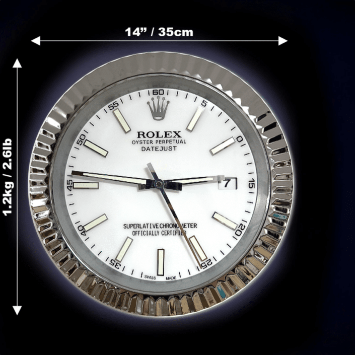 DATEJUST – ROSE SILVER – WHITE – 2 EDITION 35 CM DELUXE METAL WALL CLOCK