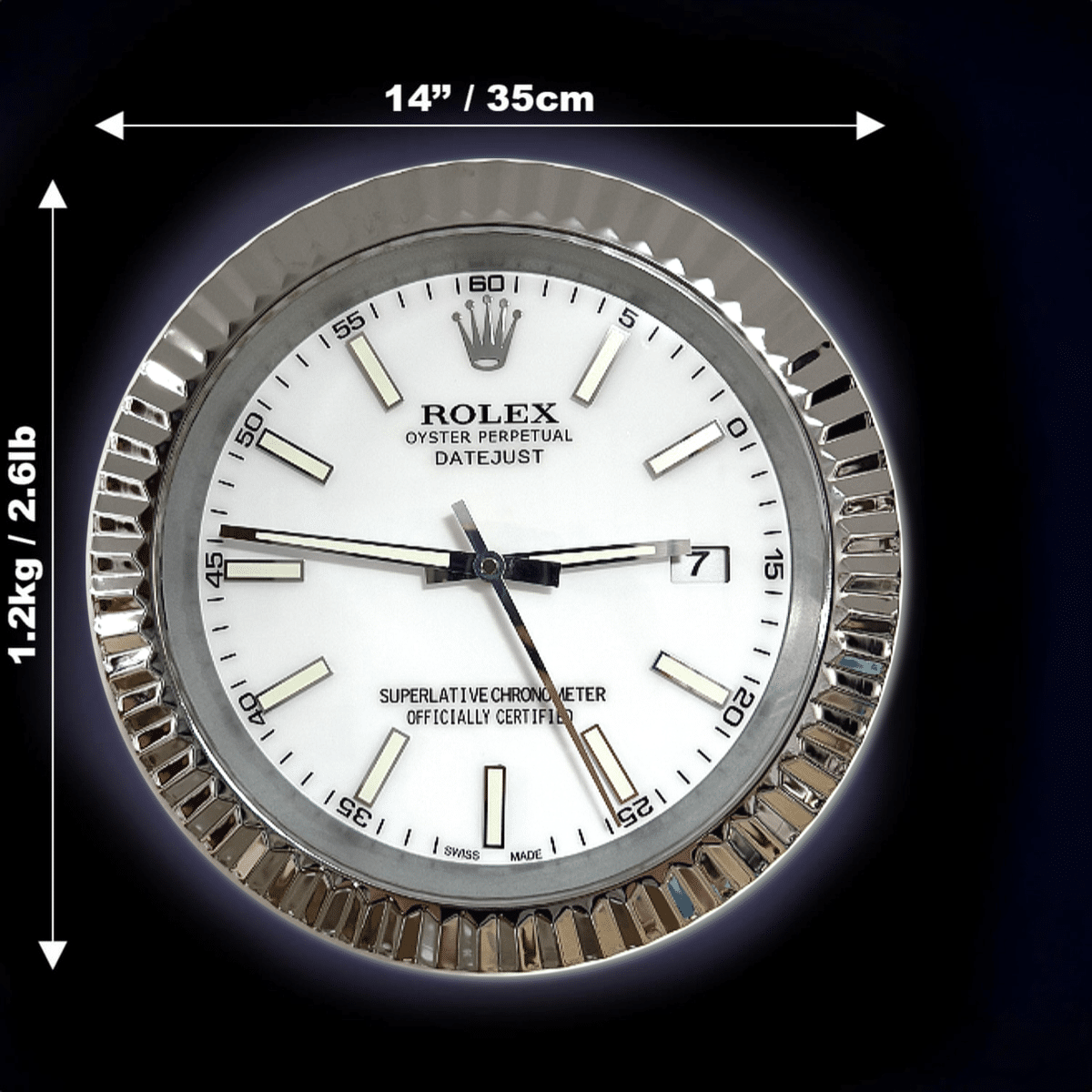 DATEJUST – ROSE SILVER – WHITE – 2 EDITION 35 CM DELUXE METAL WALL CLOCK