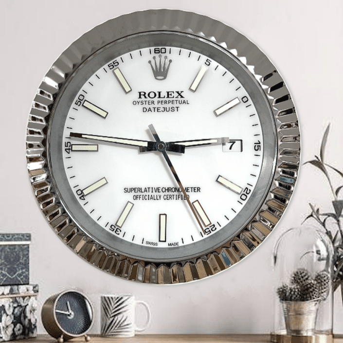 DATEJUST – ROSE SILVER – WHITE – 2 EDITION 35 CM DELUXE METAL WALL CLOCK