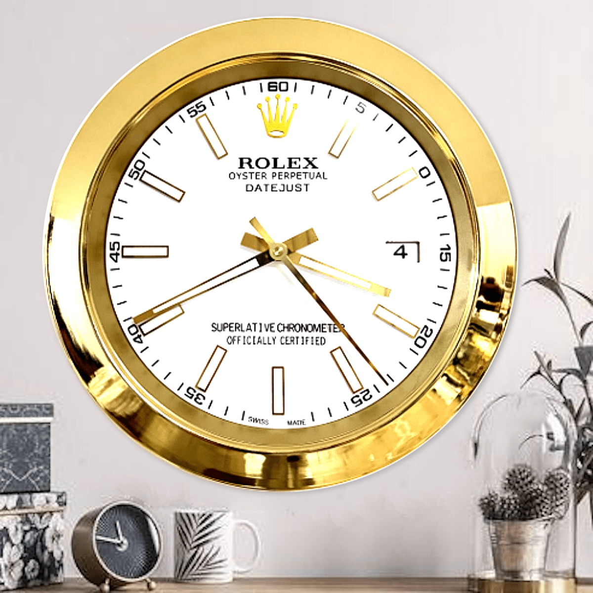 DATEJUST – GOLD-WHITE – 2 EDITION 35 CM DELUXE METAL WALL CLOCK