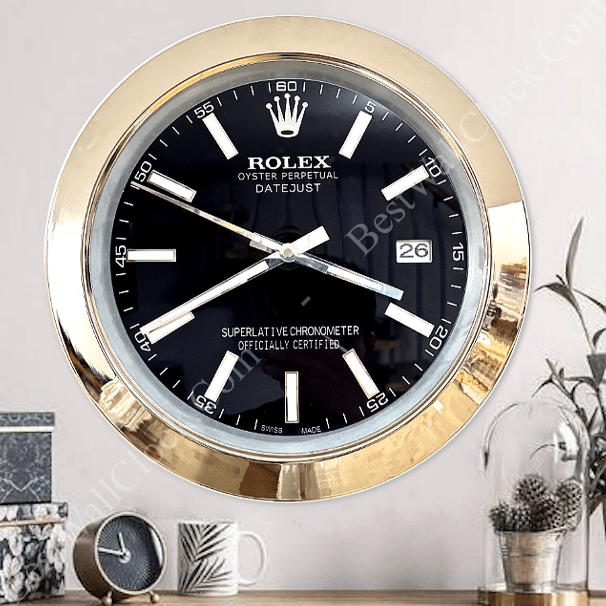DATEJUST – SILVER – BLACK EDITION 35 CM DELUXE METAL WALL CLOCK