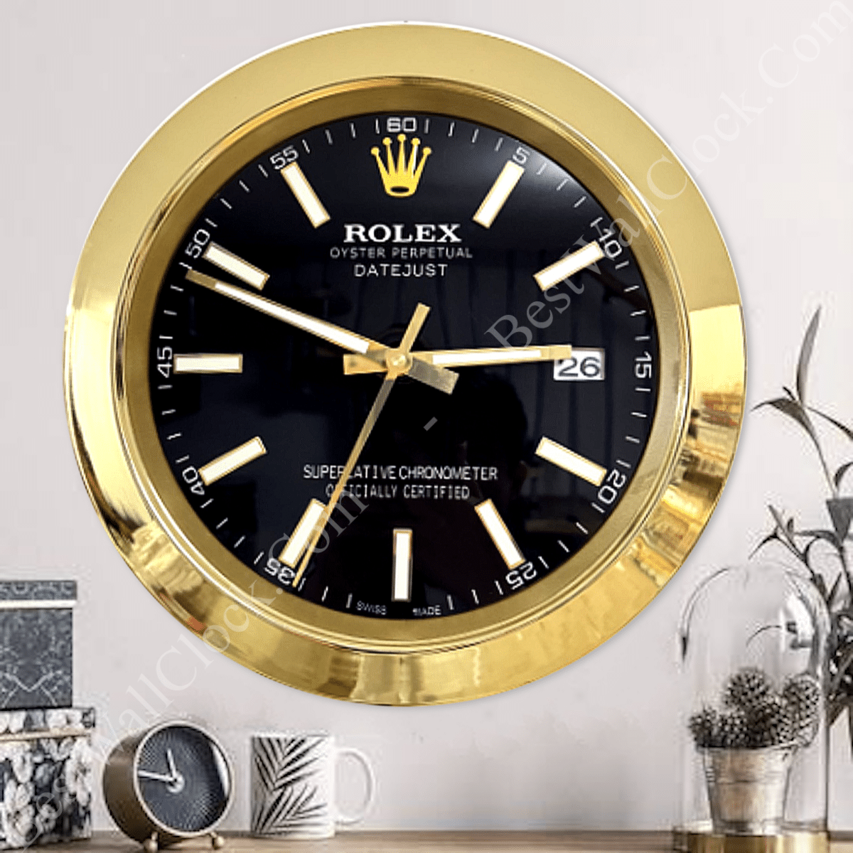 DATEJUST – GOLD – BLACK – 2 DELUXE METAL WALL CLOCK 35 CM