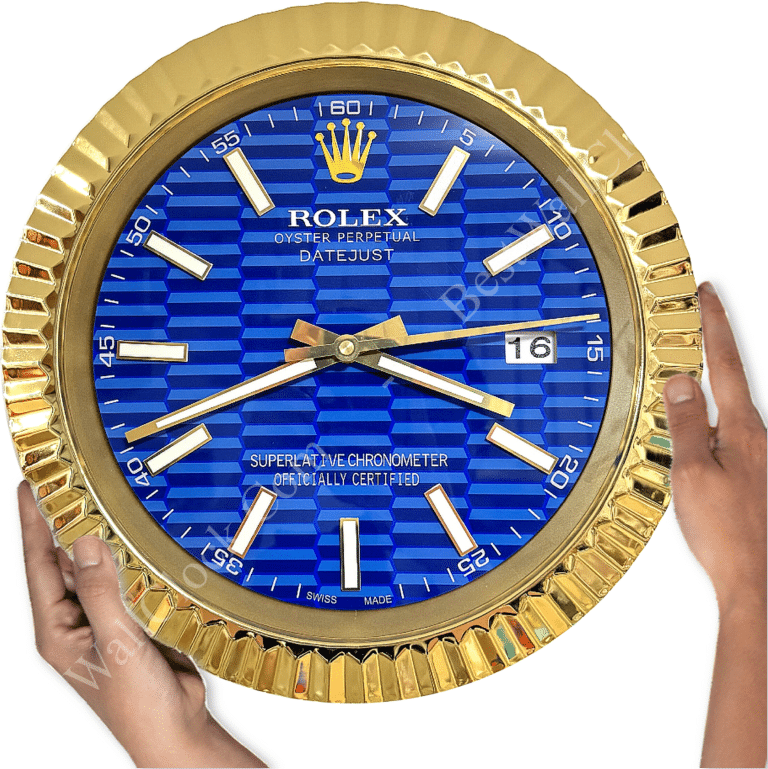 DATEJUST – ROSE GOLD – BLUE – 3 DELUXE METAL WALL CLOCK 35 CM