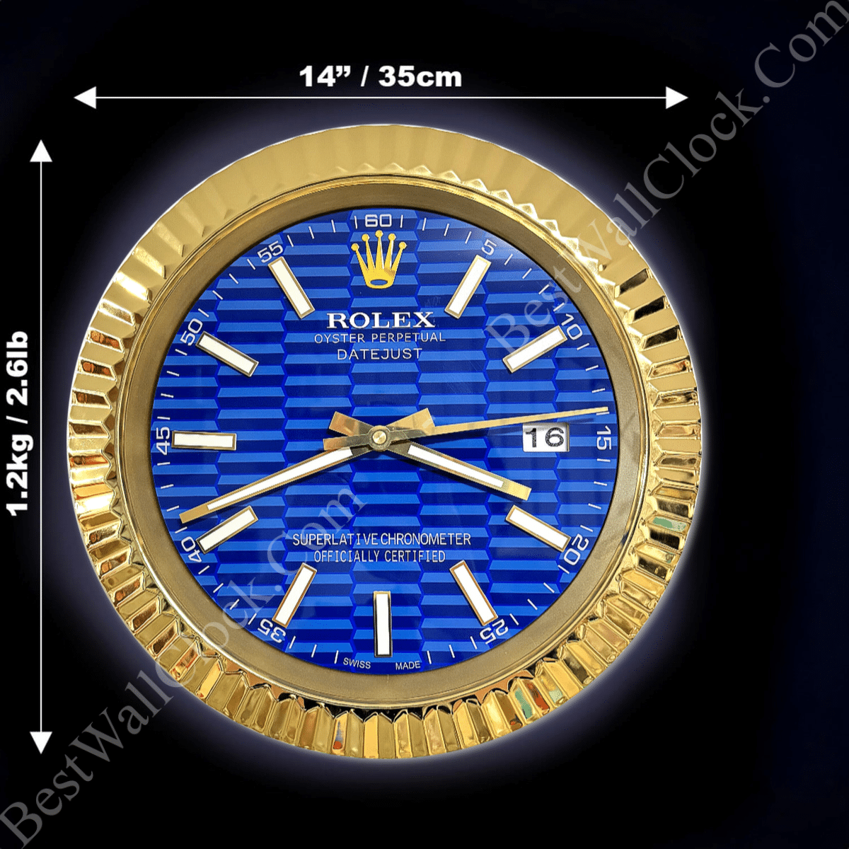 DATEJUST – ROSE GOLD – BLUE – 3 DELUXE METAL WALL CLOCK 35 CM