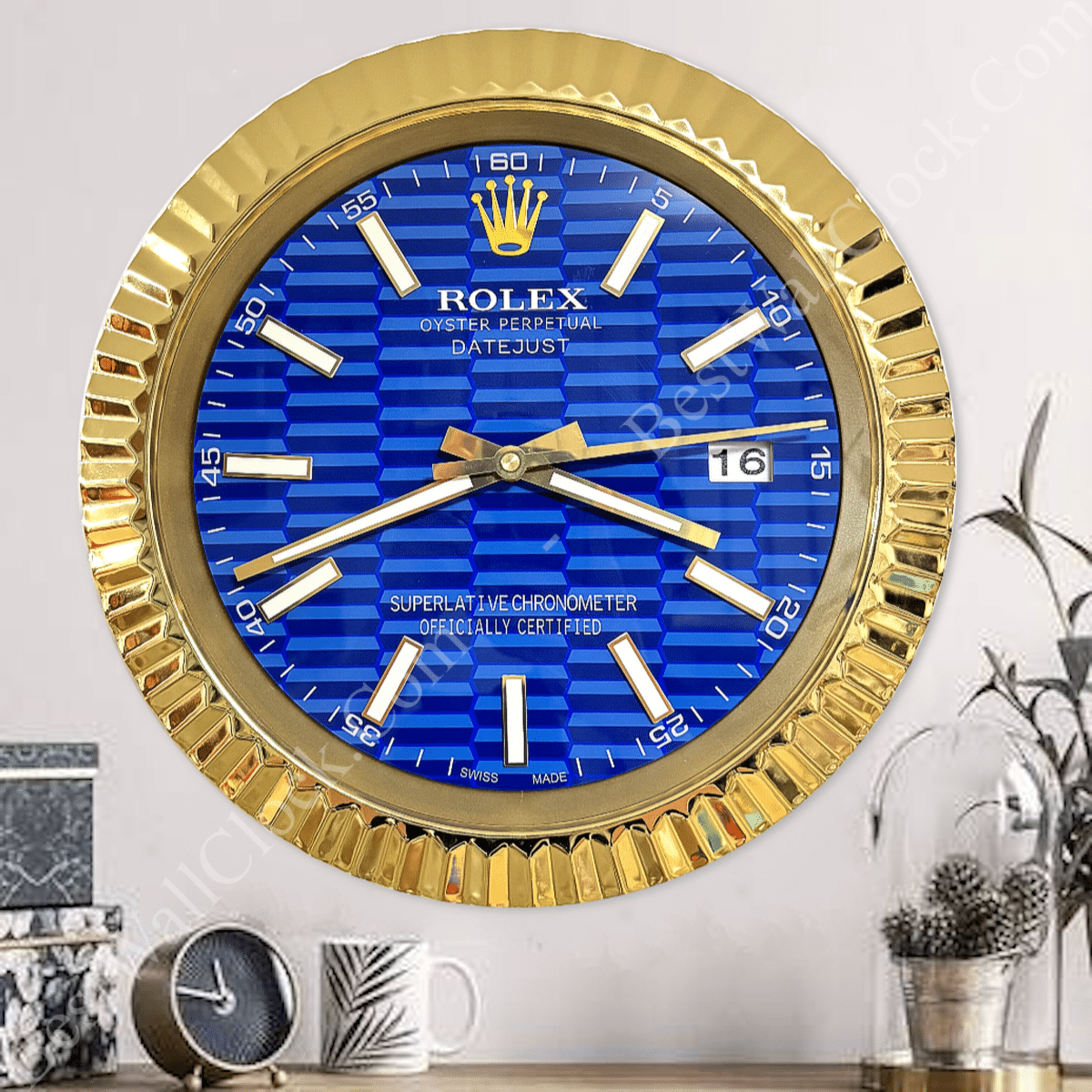 DATEJUST – ROSE GOLD – BLUE – 3 DELUXE METAL WALL CLOCK 35 CM