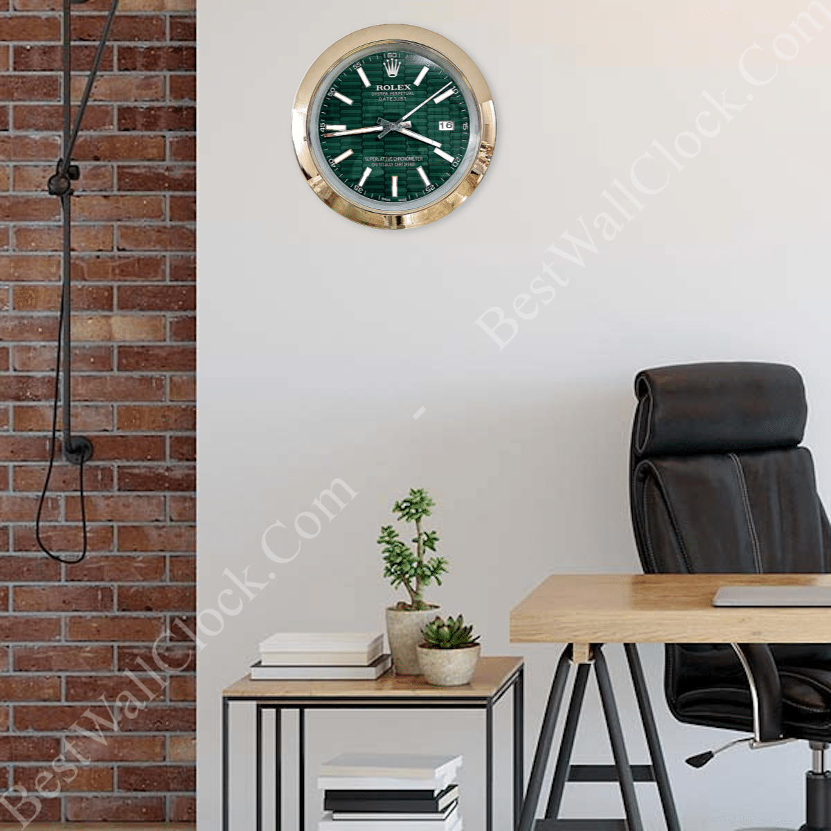 DATEJUST – SILVER – GREEN – 3 DELUXE METAL WALL CLOCK 35 CM