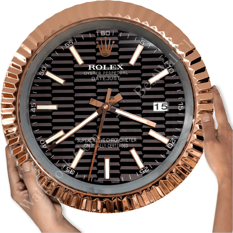 DATEJUST – ROSE GOLD CHROME – BLACK 35 CM DELUXE METAL WALL CLOCK