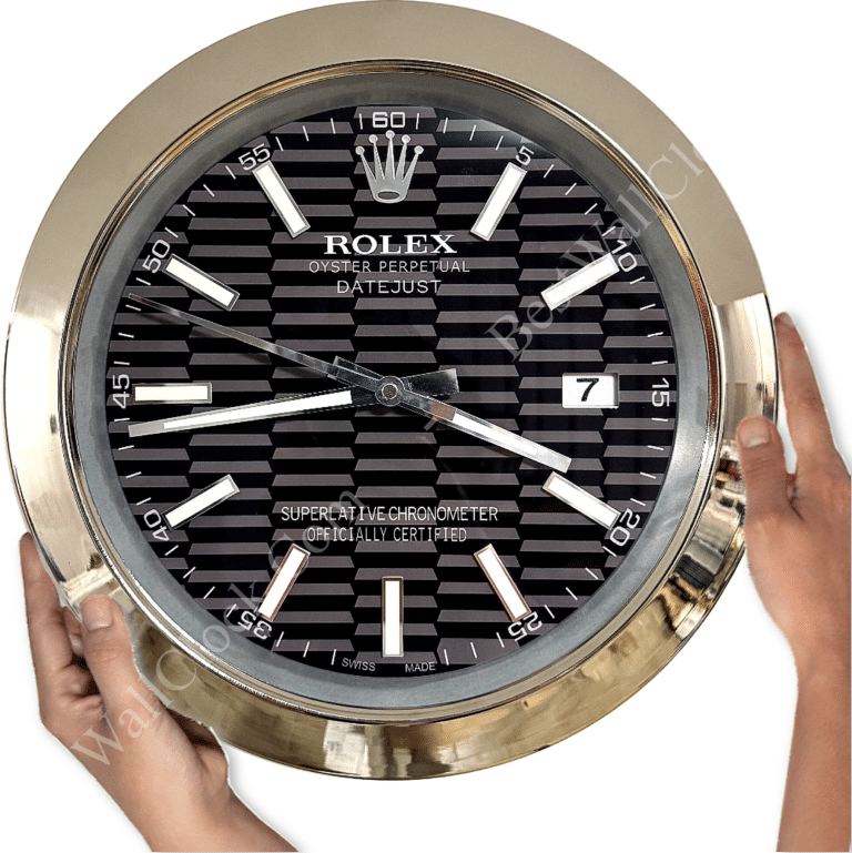 DATEJUST – SILVER – BLACK – 2 DELUXE METAL WALL CLOCK 35 CM