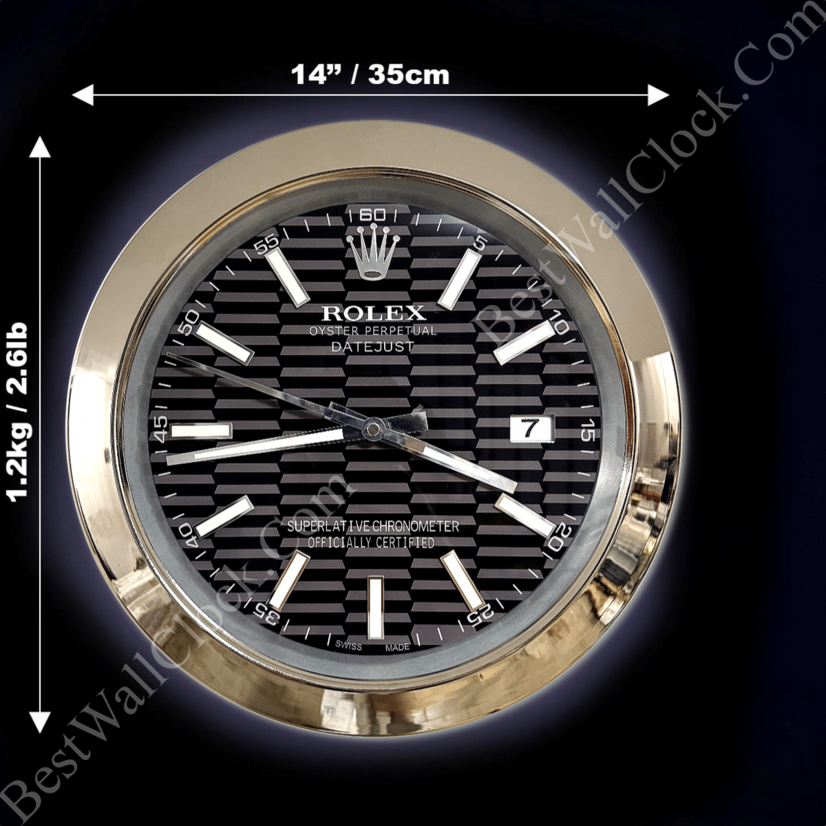 DATEJUST – SILVER – BLACK – 2 DELUXE METAL WALL CLOCK 35 CM