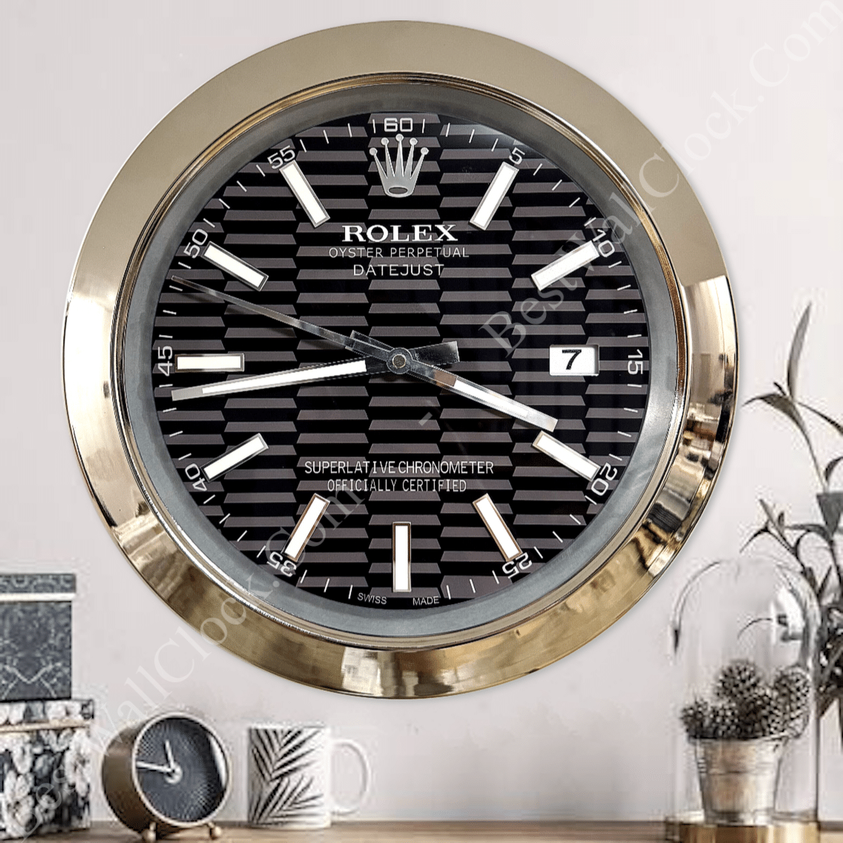 DATEJUST – SILVER – BLACK – 2 DELUXE METAL WALL CLOCK 35 CM