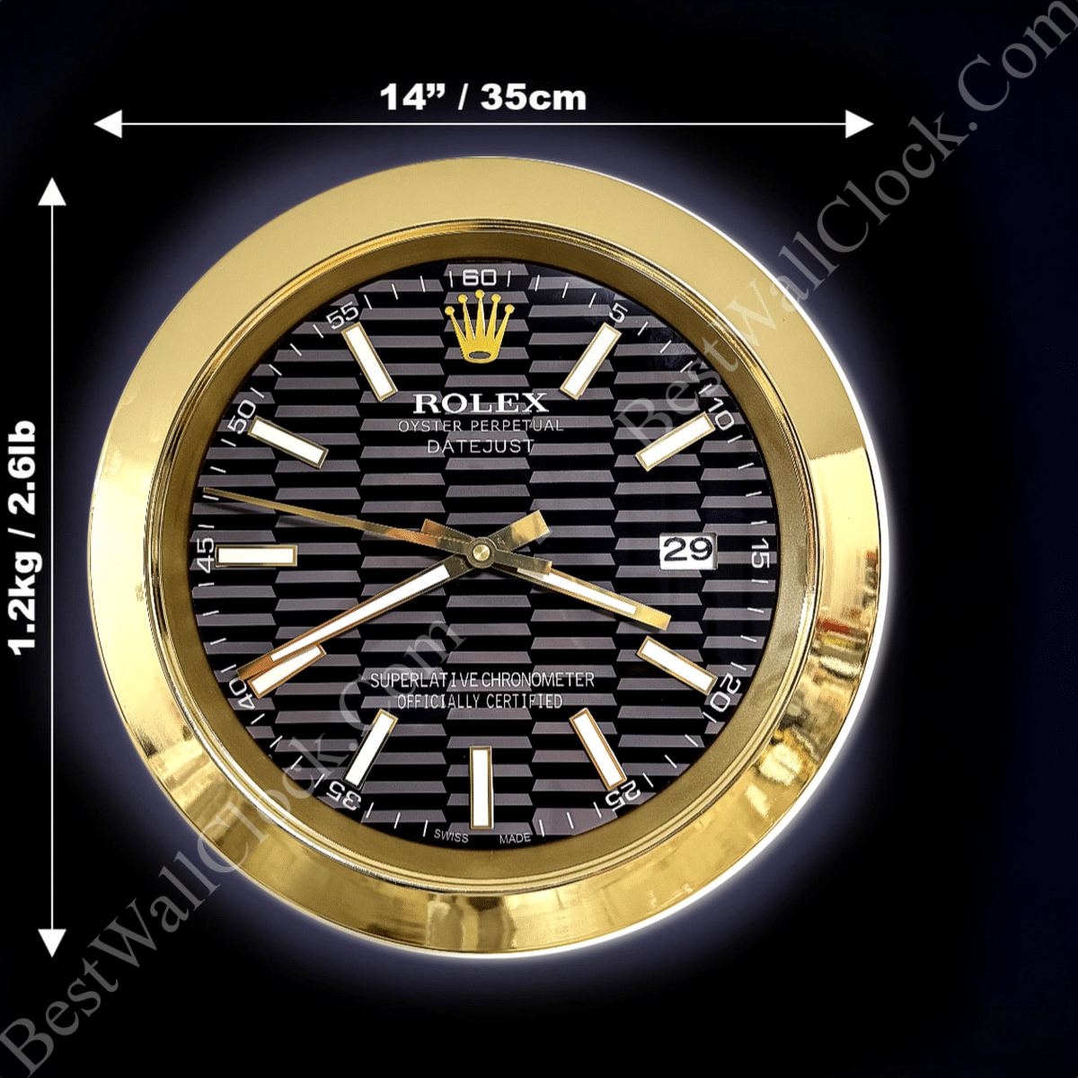 DATEJUST – GOLD-BLACK – 3 DELUXE METAL WALL CLOCK 35 CM