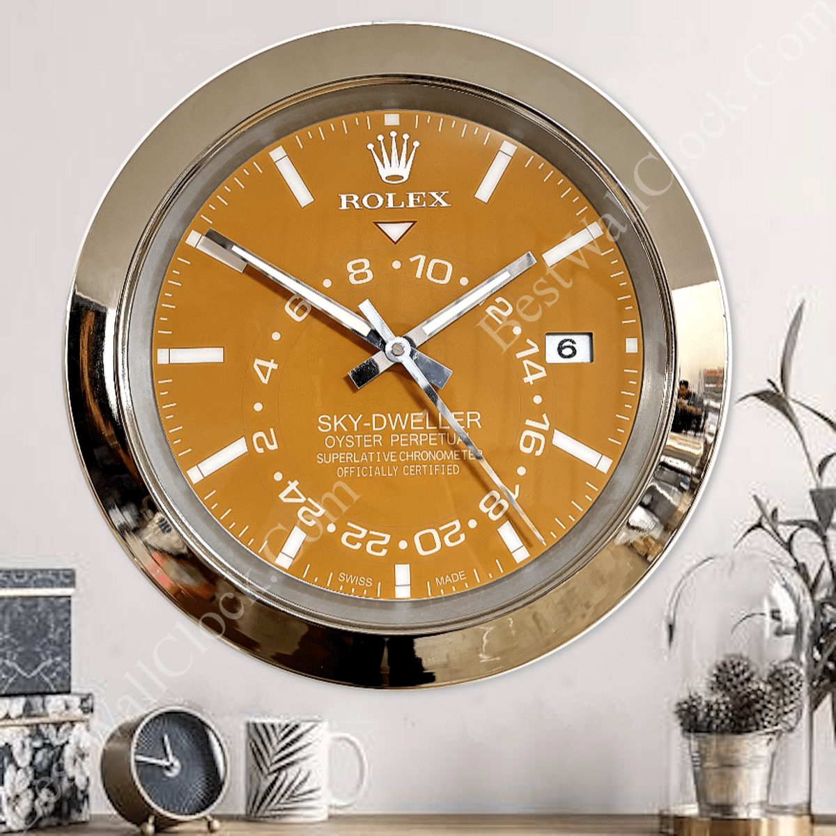 SKY DWELLER – SILVER – YELLOW EDITION 35 CM DELUXE METAL WALL CLOCK
