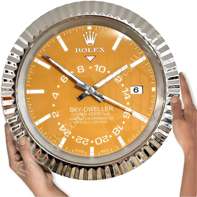 SKY DWELLER – ROSE SILVER – YELLOW EDITION 35 CM DELUXE METAL WALL CLOCK