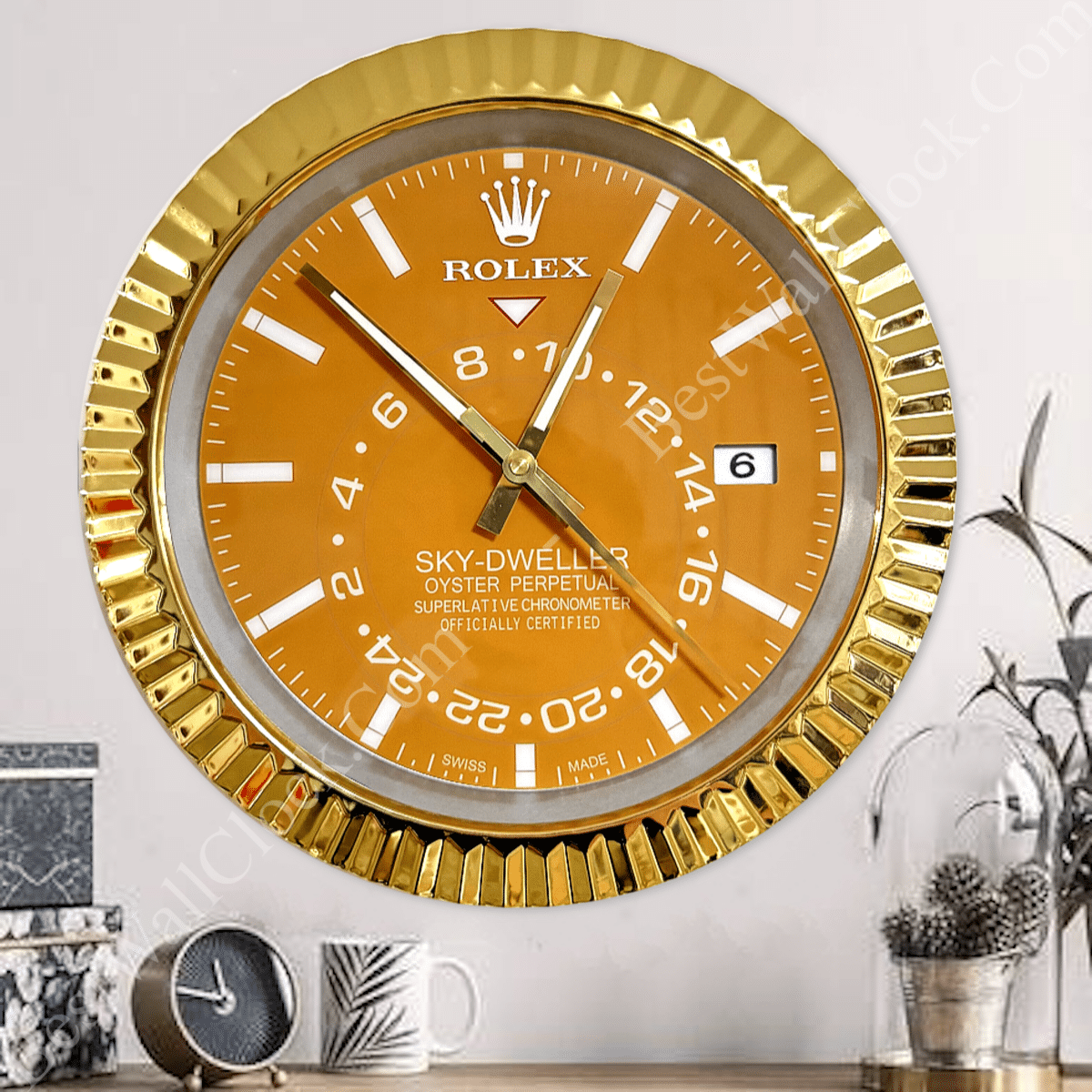 SKY DWELLER – ROSE GOLD – YELLOW EDITION 35 CM DELUXE METAL WALL CLOCK
