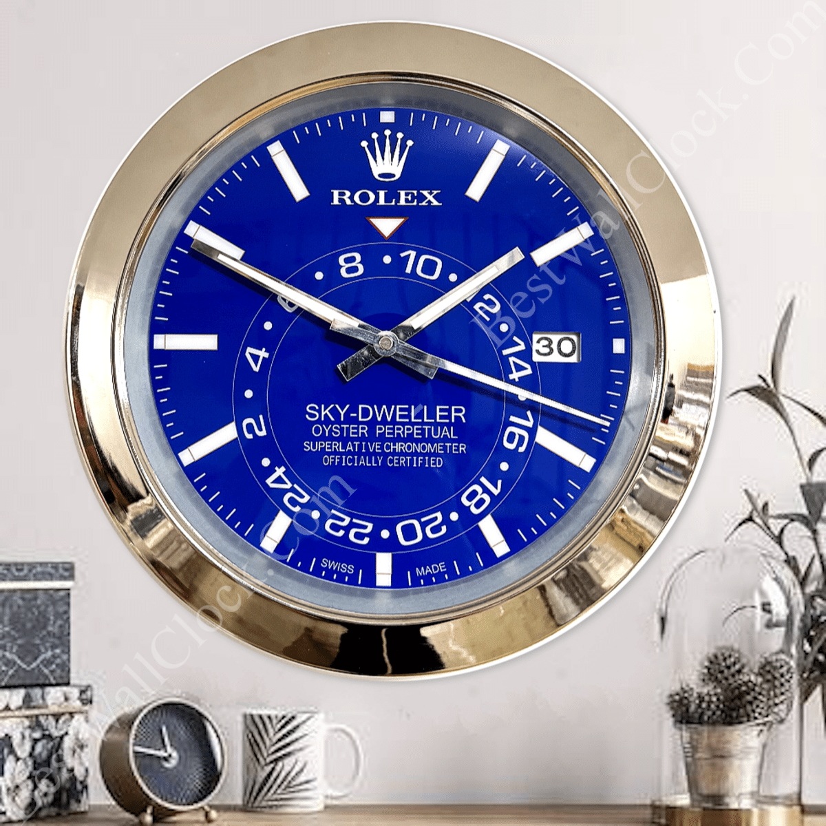 SK THERE! I'M HAPPY TO HELP WITH THAT. HERE'S THE REWRITTEN PRODUCT TITLE BASED ON THE DESCRIPTION, KEEPING ONLY THE BRAND NAME, MODEL NUMBER, AND PRODUCT TYPE IN CONCISE AND CLEAR LANGUAGE:
SKY DWELLER – SILVER – BLUE DELUXE METAL WALL CLOCK