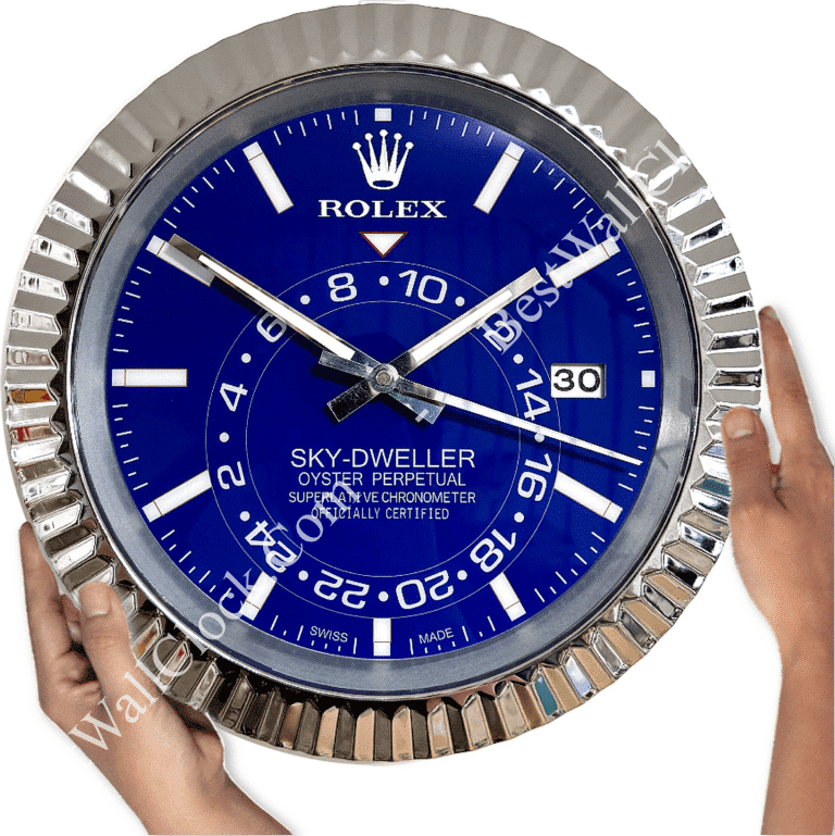 SKY DWELLER – ROSE SILVER – BLUE EDITION 35 CM DELUXE METAL WALL CLOCK