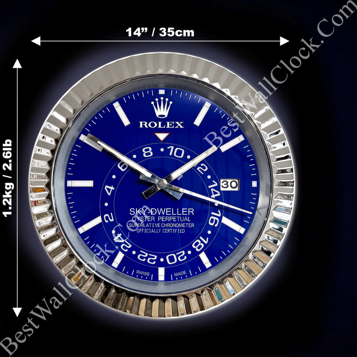SKY DWELLER – ROSE SILVER – BLUE EDITION 35 CM DELUXE METAL WALL CLOCK