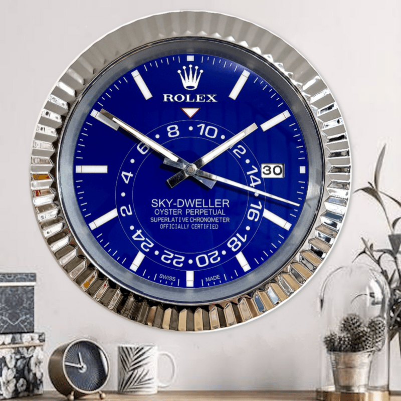 SKY DWELLER – ROSE SILVER – BLUE EDITION 35 CM DELUXE METAL WALL CLOCK