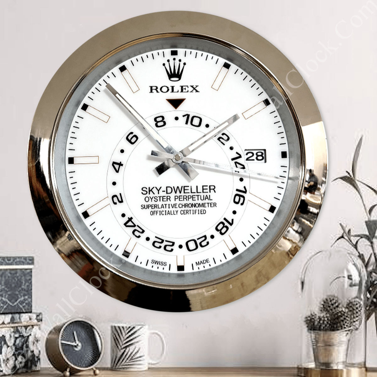 SKY DWELLER – SILVER – WHITE EDITION 35 CM DELUXE METAL WALL CLOCK