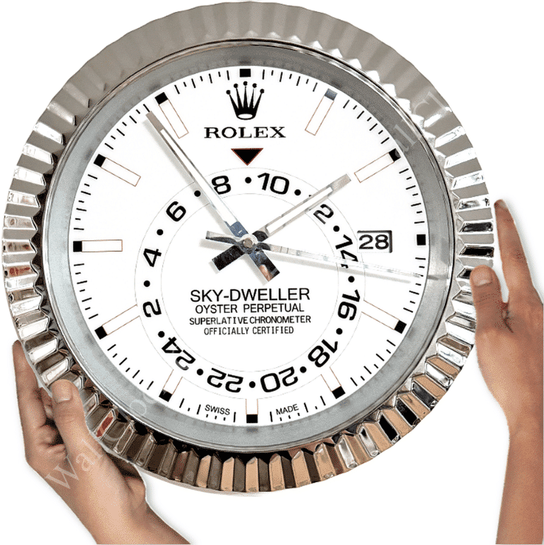 SKY DWELLER – ROSE SILVER – WHITE EDITION 35 CM DELUXE METAL WALL CLOCK