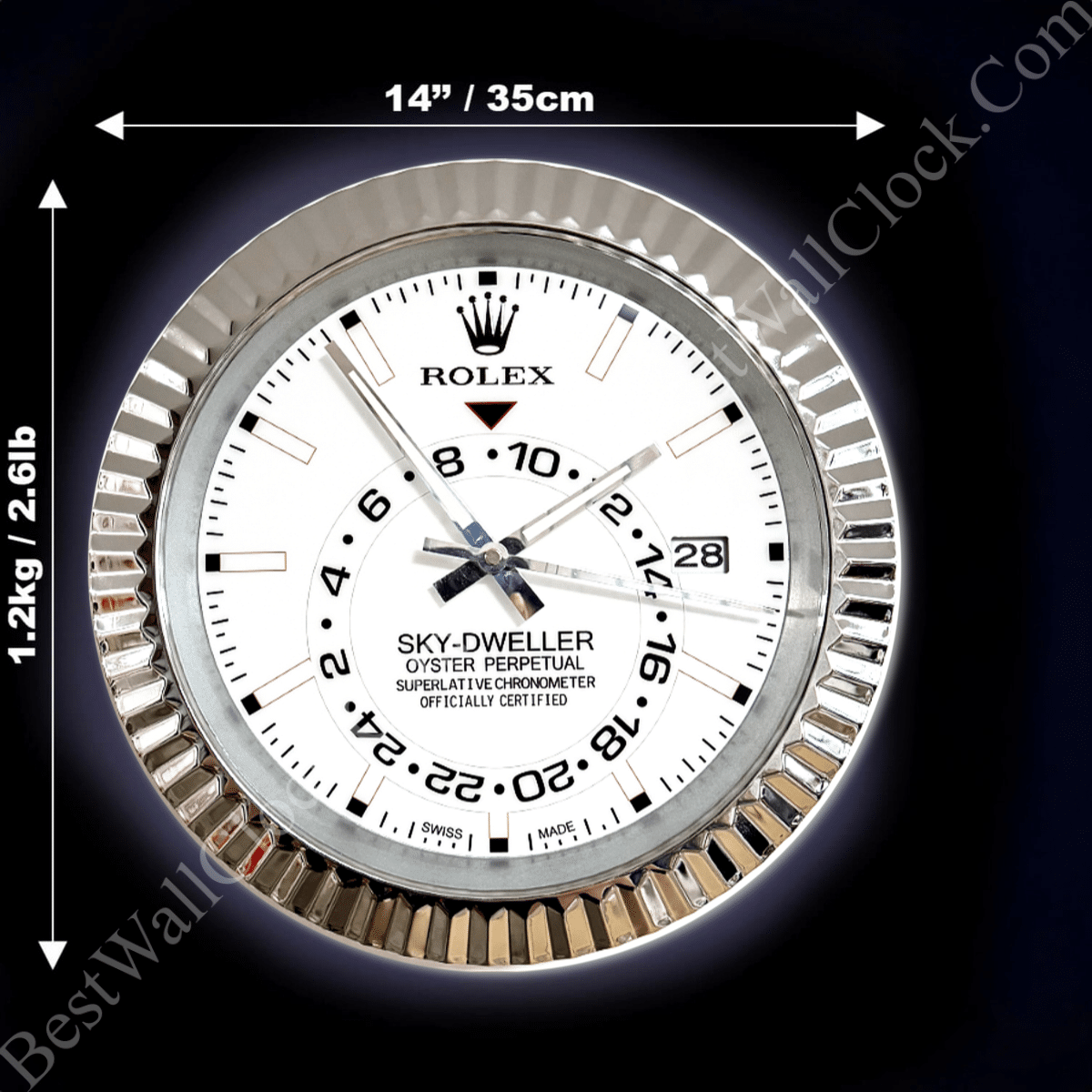 SKY DWELLER – ROSE SILVER – WHITE EDITION 35 CM DELUXE METAL WALL CLOCK