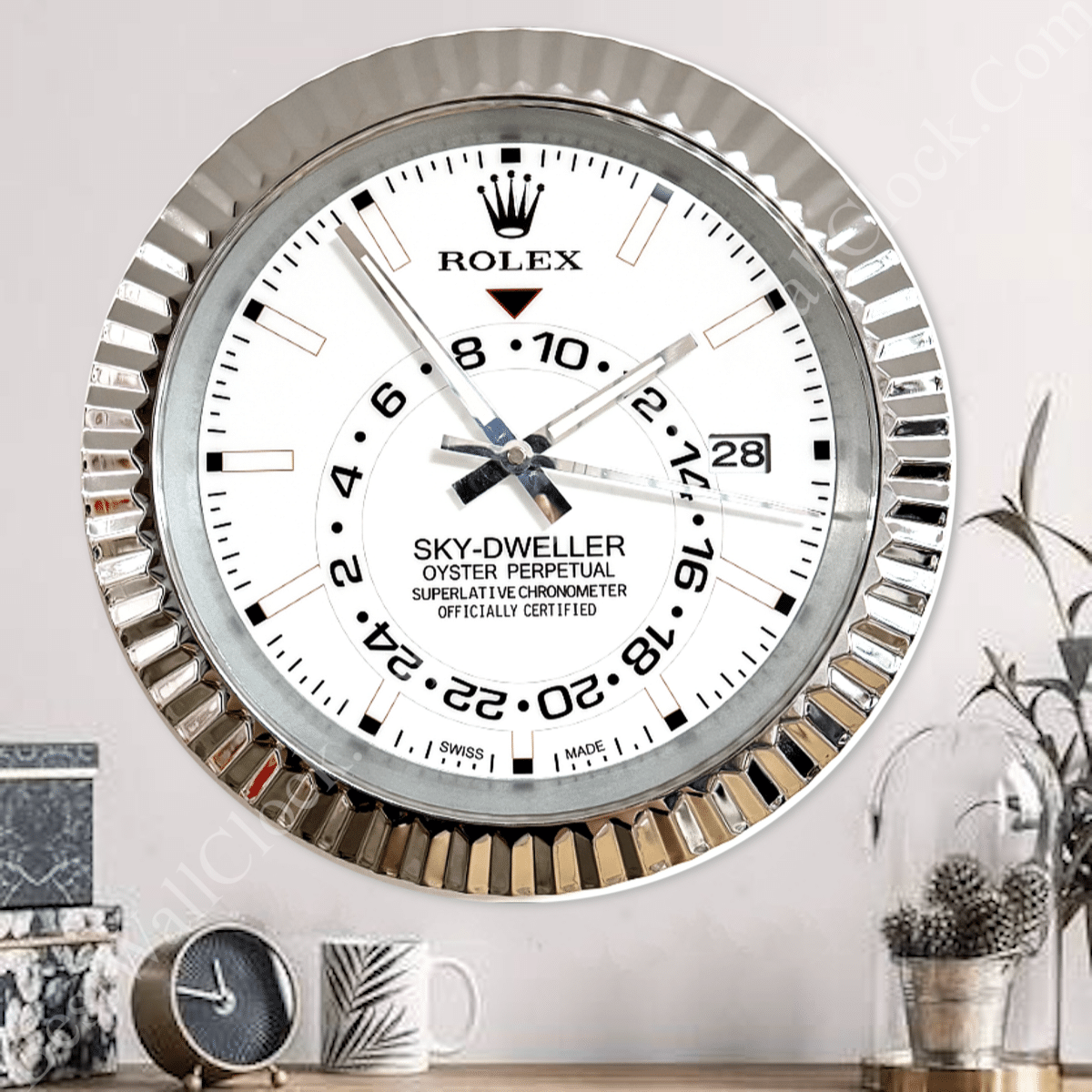 SKY DWELLER – ROSE SILVER – WHITE EDITION 35 CM DELUXE METAL WALL CLOCK