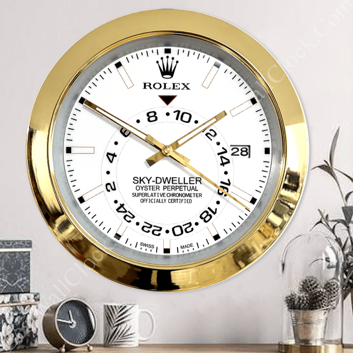 SKY DWELLER – GOLD – WHITE EDITION 35 CM DELUXE METAL WALL CLOCK