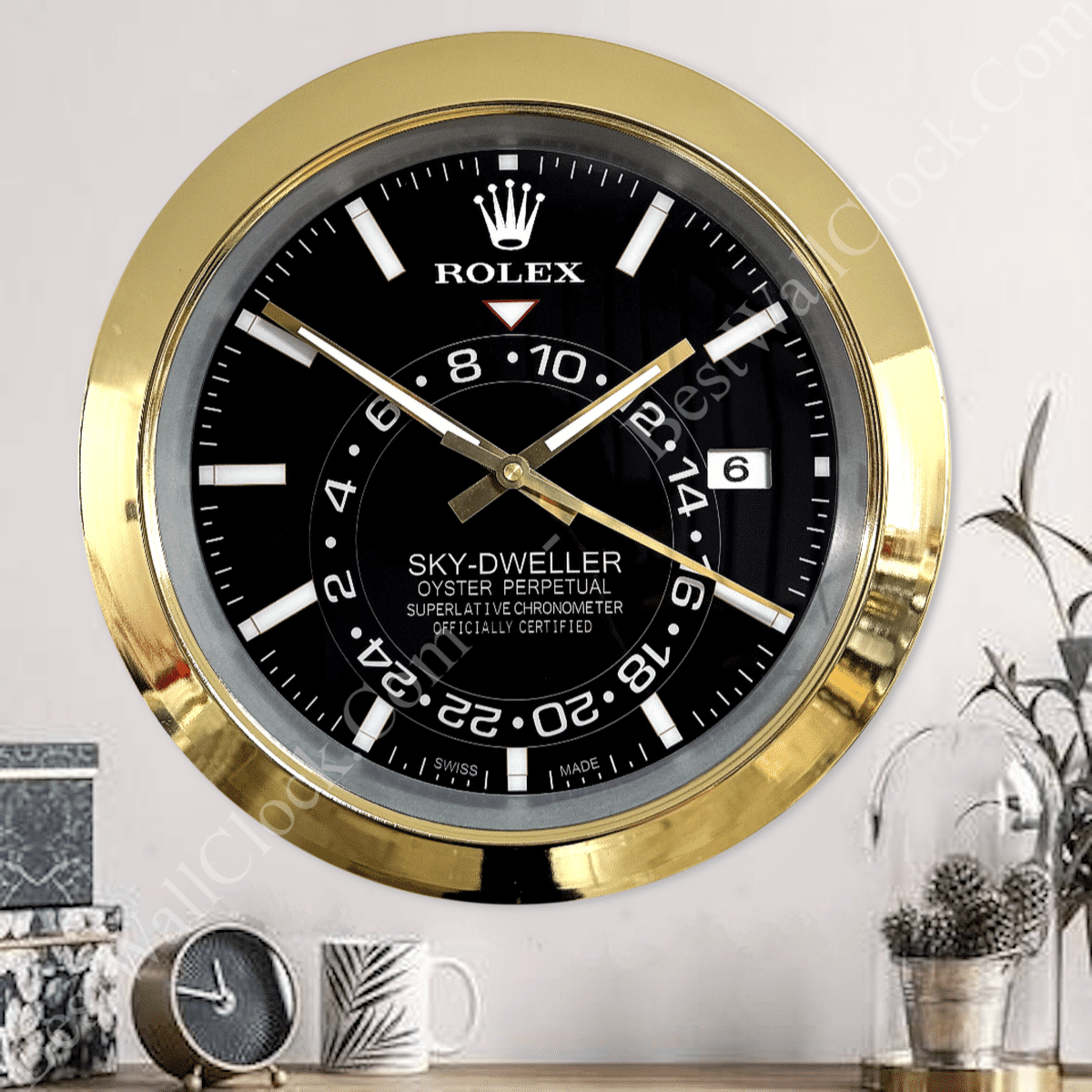 SKY DWELLER – GOLD – BLACK EDITION 35 CM DELUXE METAL WALL CLOCK