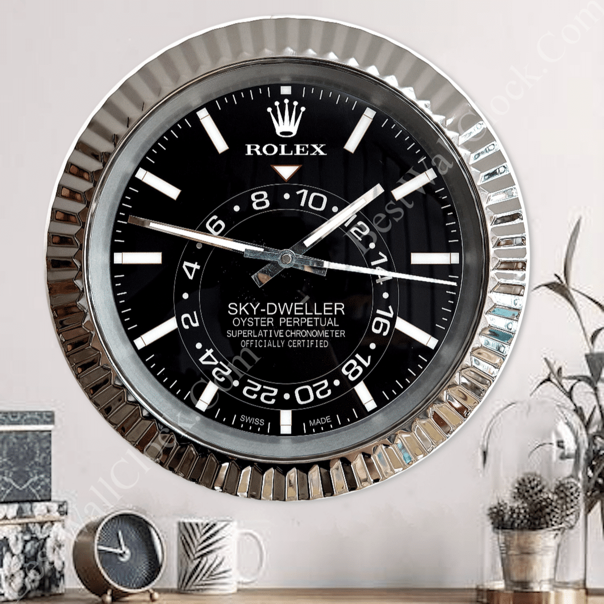 SKY DWELLER – ROSE SILVER – BLACK – 2 EDITION 35 CM DELUXE METAL WALL CLOCK