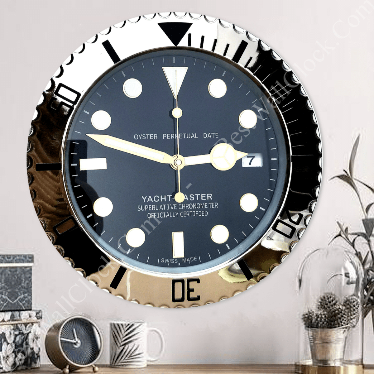 YATCH MASTER – SILVER – BLACK EDITION 35 CM DELUXE METAL WALL CLOCK