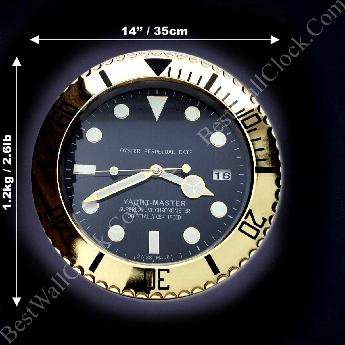 YATCH MASTER – GOLD – BLACK EDITION 35 CM DELUXE METAL WALL CLOCK