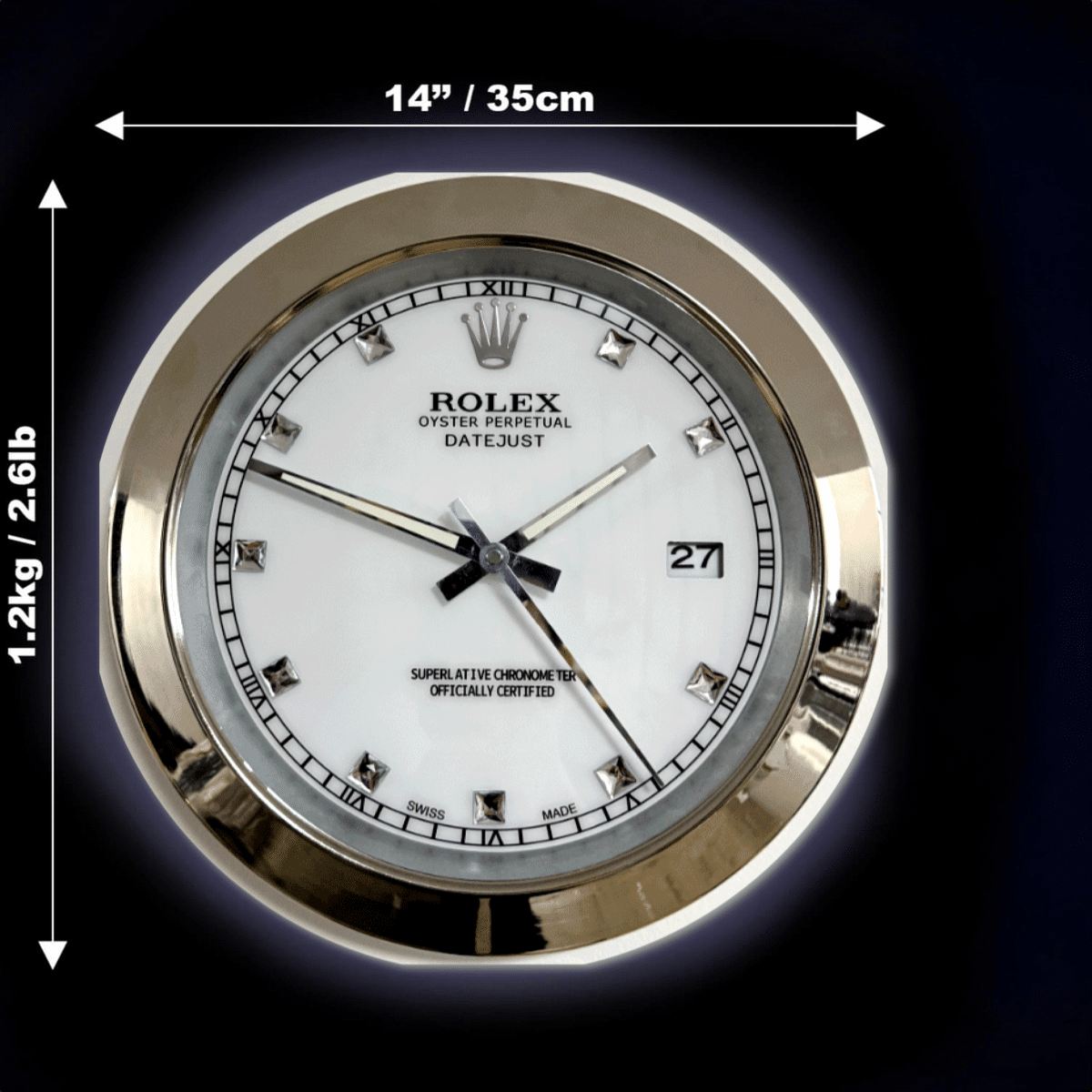 DATEJUST – SILVER – WHITE – 3 DELUXE METAL WALL CLOCK