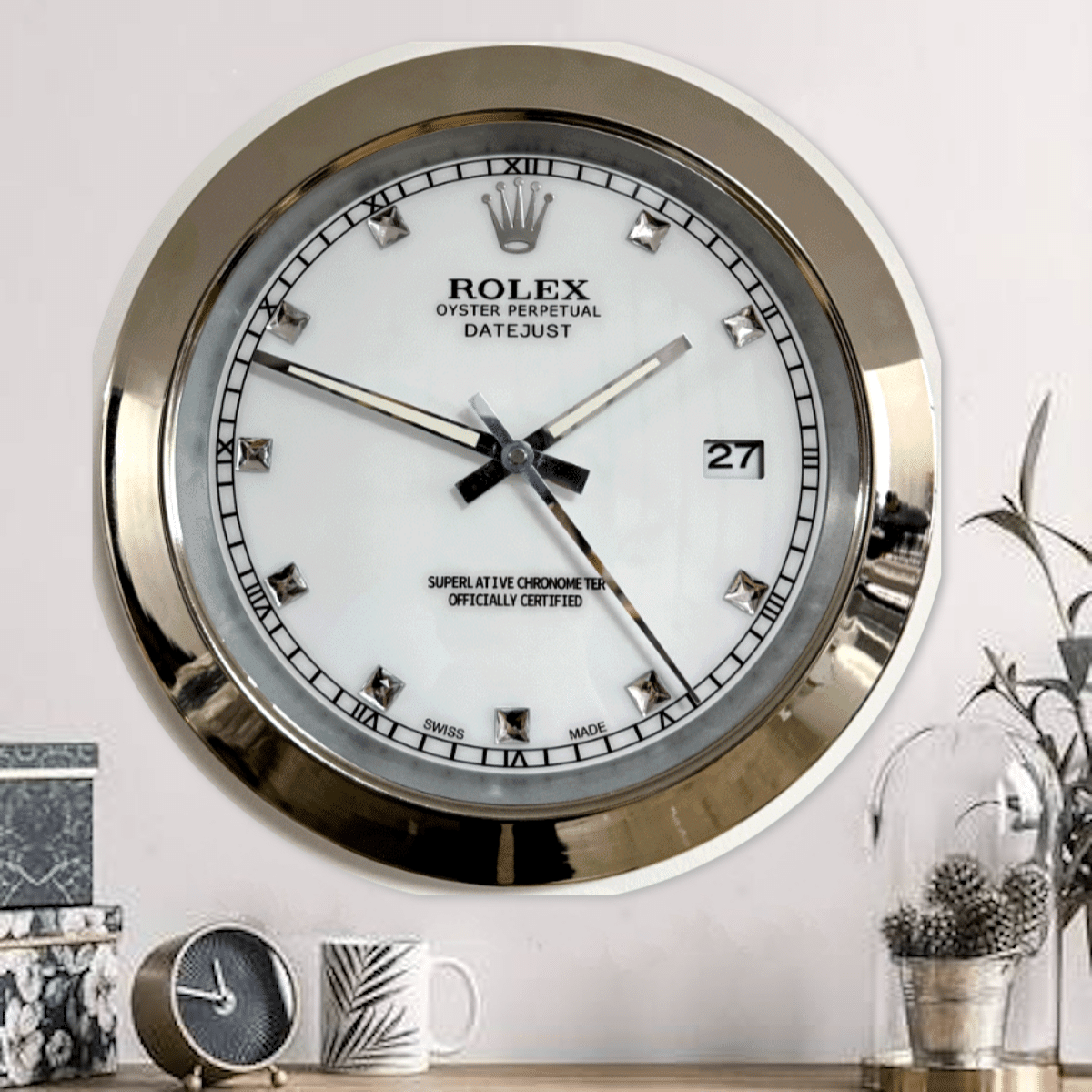 DATEJUST – SILVER – WHITE – 3 DELUXE METAL WALL CLOCK