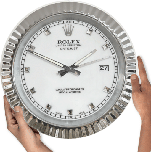 DATEJUST – ROSE SILVER – WHITE – 3 EDITION DELUXE METAL WALL CLOCK, 35 CM