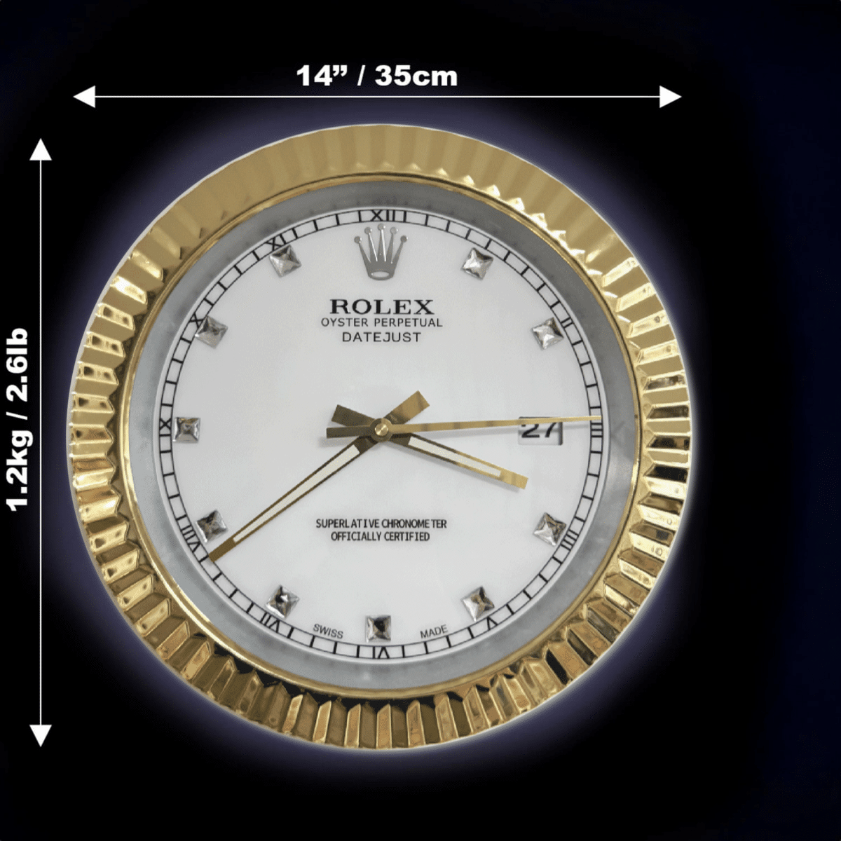 DATEJUST – ROSE GOLD-WHITE – 3 DELUXE METAL WALL CLOCK 35 CM