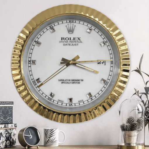 DATEJUST – ROSE GOLD-WHITE – 3 DELUXE METAL WALL CLOCK 35 CM