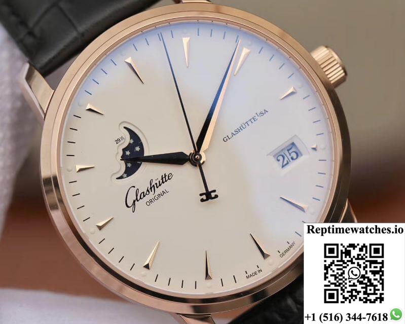 Glashutte Original Senator 1-36-04-04-02-01 Moonphase 18K Rose Gold White Dial-Rep Time Watches