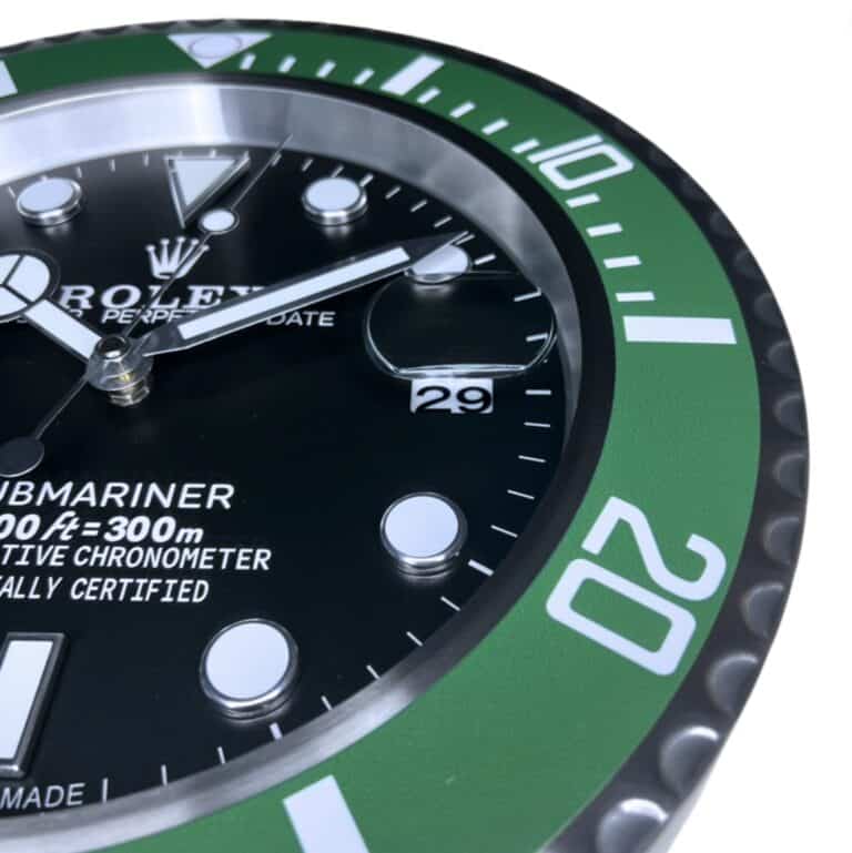 ROLEX SUBMARINER WALL CLOCK - BLACK DIAL, GREEN “STARBUCK” BEZEL, STAINLESS STEEL, 35CM