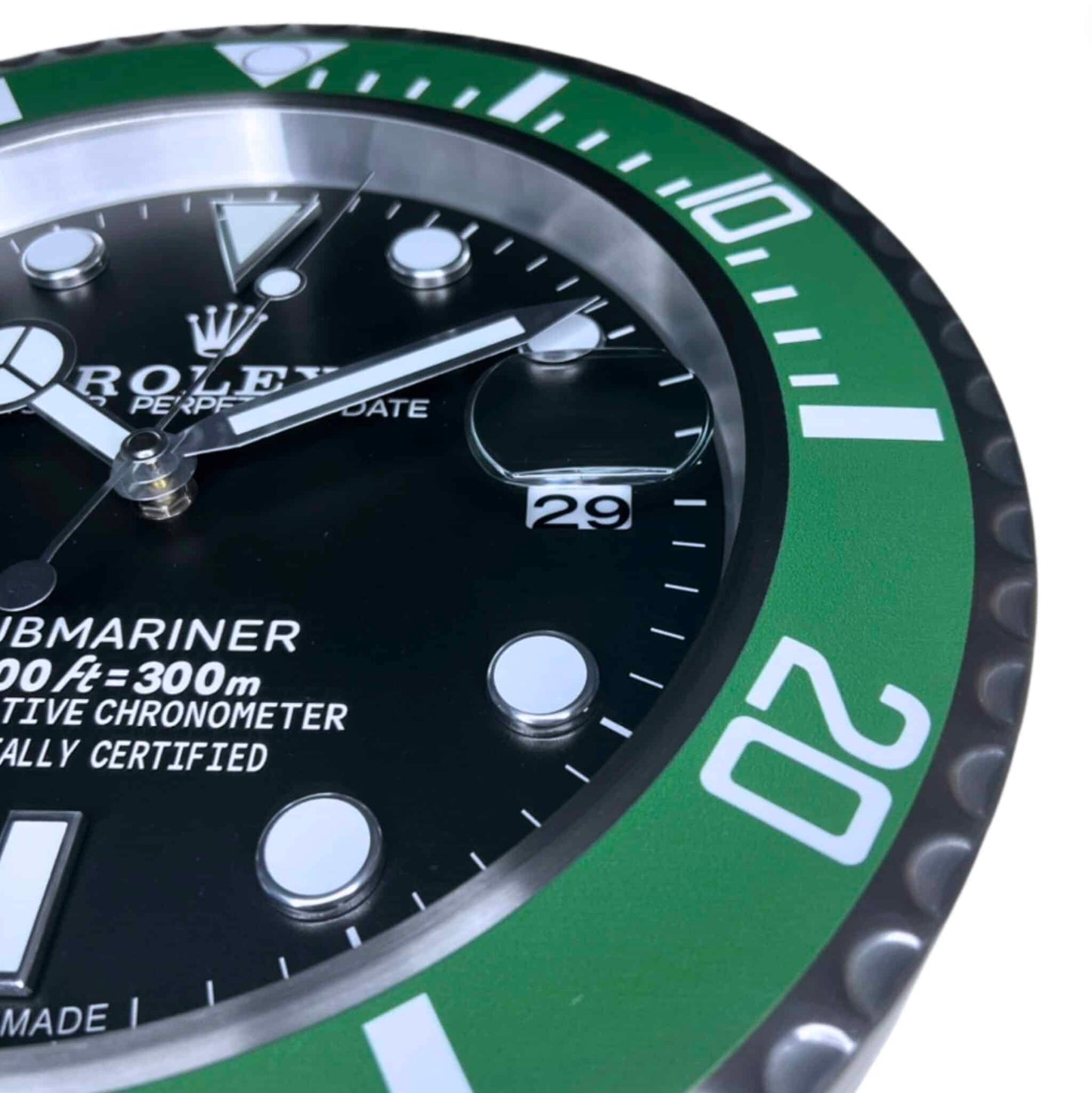 ROLEX SUBMARINER WALL CLOCK - BLACK DIAL, GREEN “STARBUCK” BEZEL, STAINLESS STEEL, 35CM