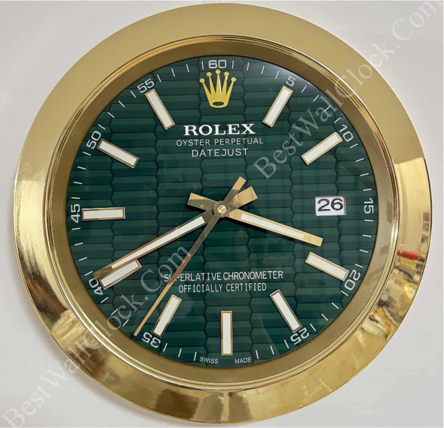 DATEJUST – GOLD – GREEN – 3 DELUXE METAL WALL CLOCK 35 CM