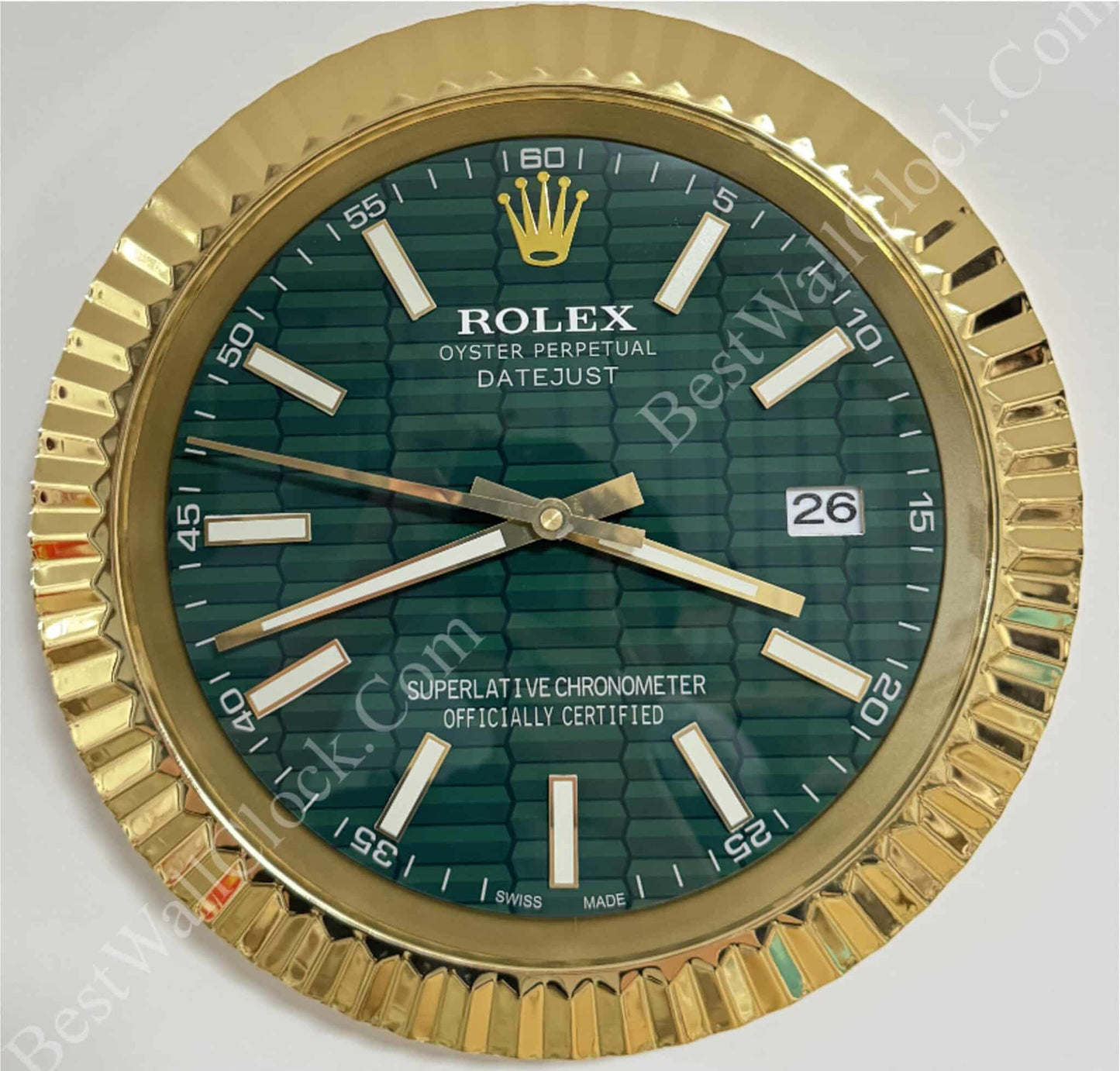 DATEJUST – ROSE GOLD – GREEN – 3 DELUXE METAL WALL CLOCK 35 CM