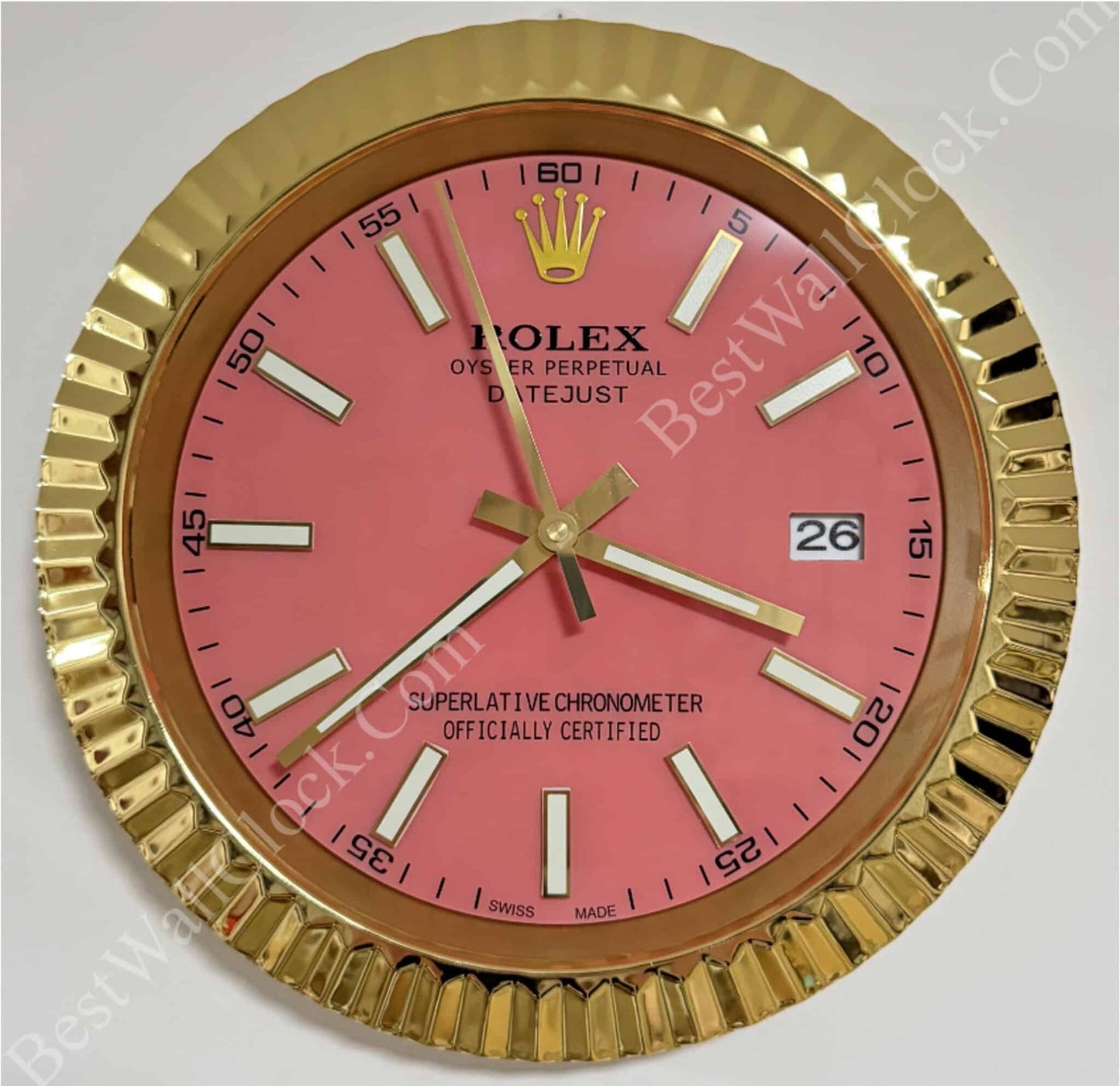 DATEJUST – ROSE GOLD – PINK – 2 DELUXE METAL WALL CLOCK 35 CM