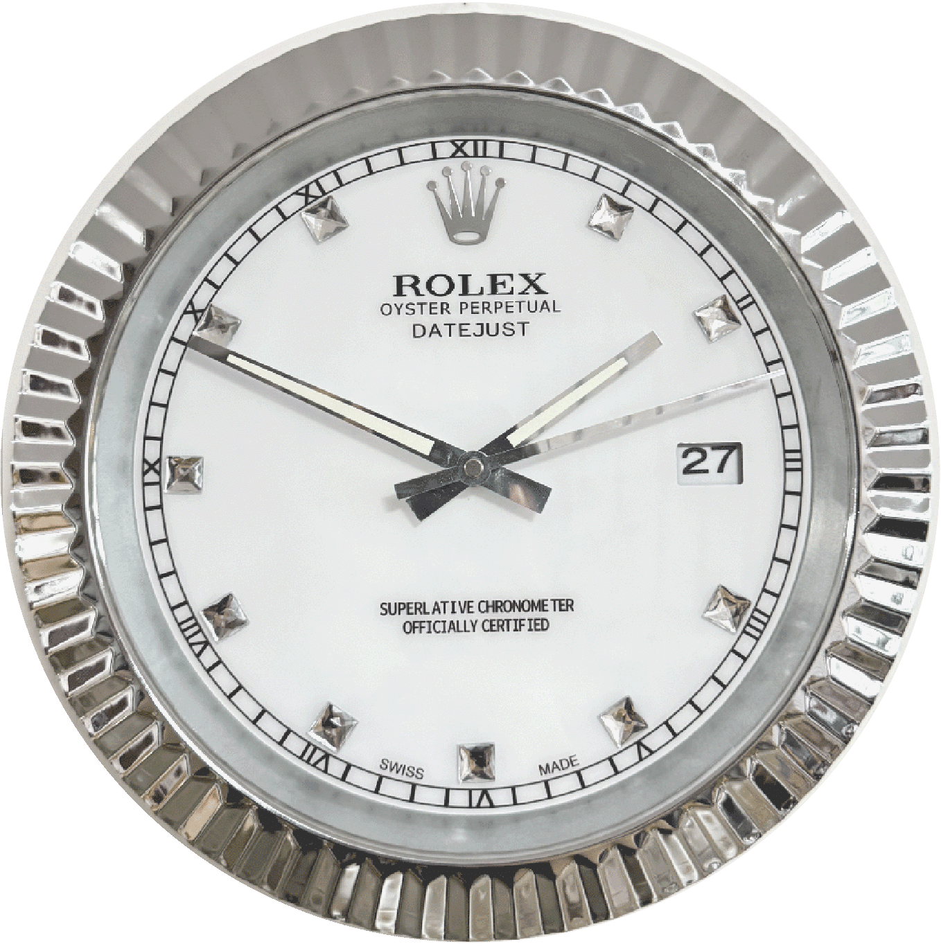DATEJUST – ROSE SILVER – WHITE – 3 EDITION DELUXE METAL WALL CLOCK, 35 CM