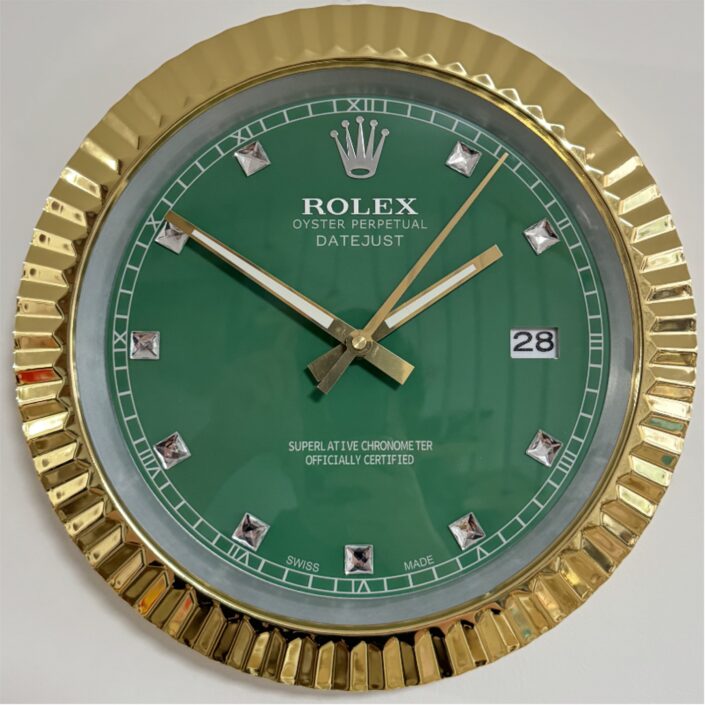 DATEJUST – GOLD CHROME – GREEN 7 DELUXE METAL WALL CLOCK 35 CM