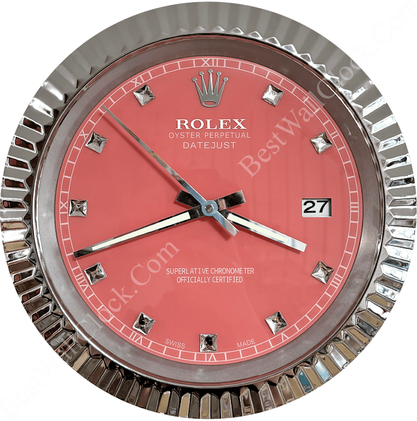 DATEJUST – CHROME – ROSE 7 DELUXE METAL WALL CLOCK 35 CM