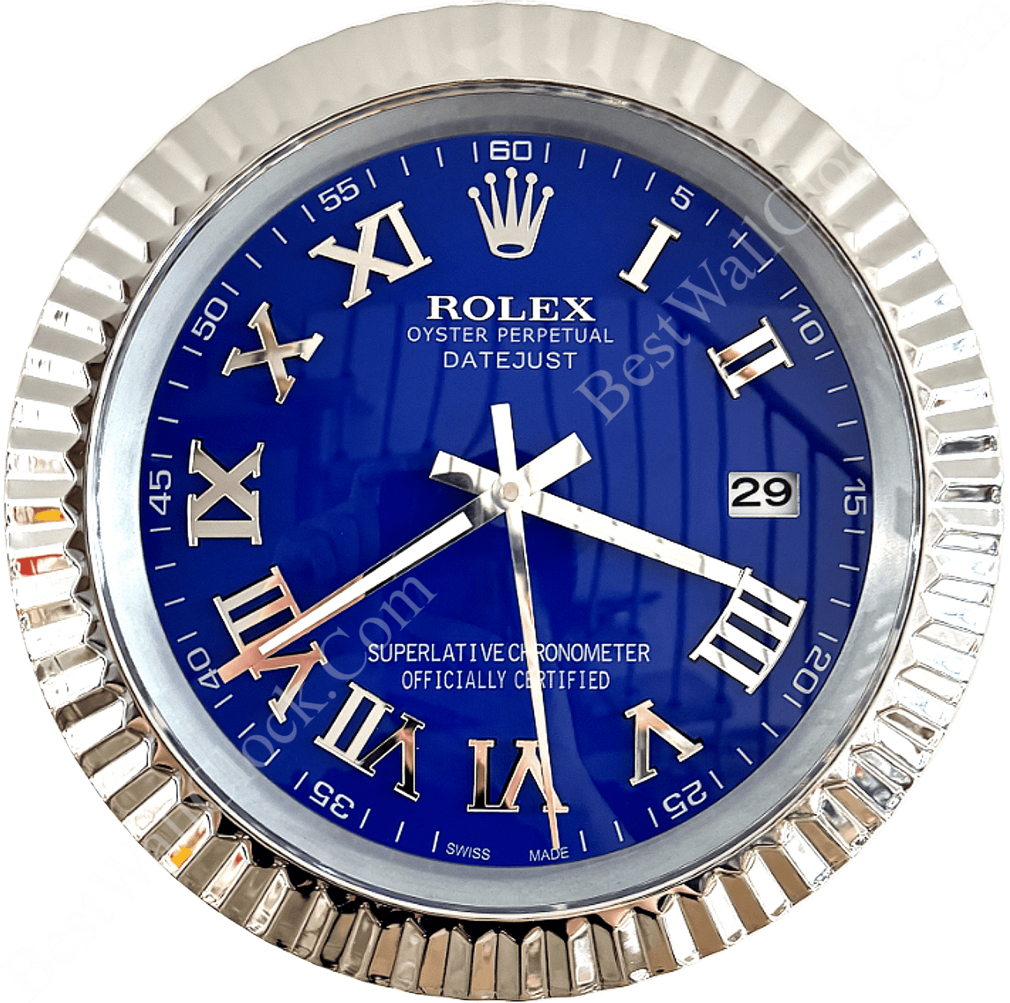 DATEJUST – ROSE SILVER – BLUE EDITION 35 CM DELUXE METAL WALL CLOCK