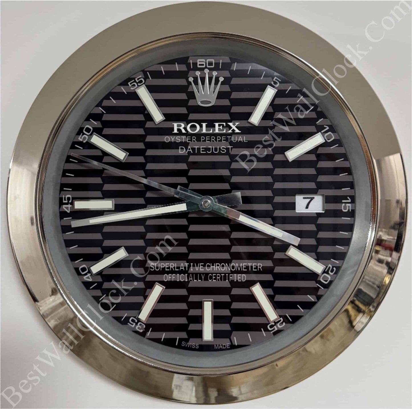 DATEJUST – SILVER – BLACK – 2 DELUXE METAL WALL CLOCK 35 CM