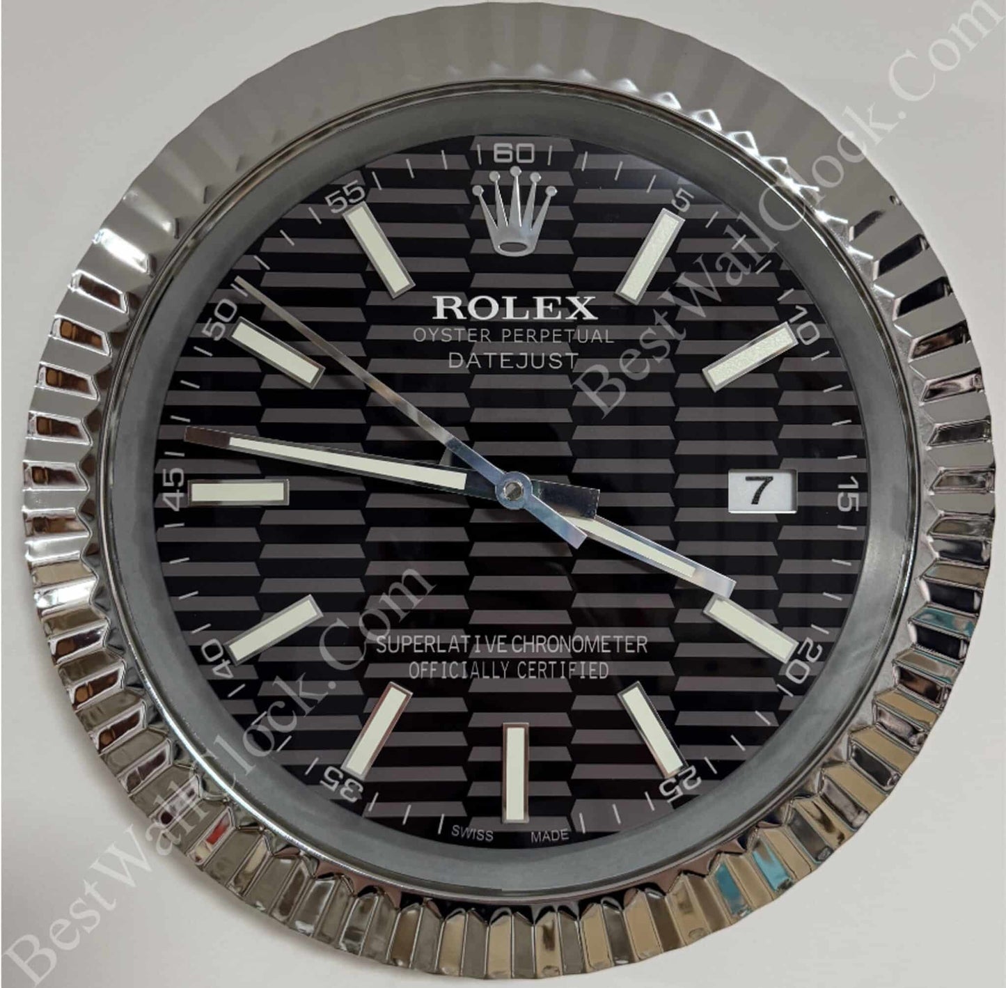 DATEJUST – ROSE SILVER – BLACK – 2 EDITION 35 CM DELUXE METAL WALL CLOCK